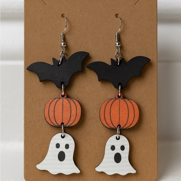 Jewelry - Halloween Earrings – Bat Pumpkin Ghost Dangle Earrings, Spooky Cute Fall Jewelry